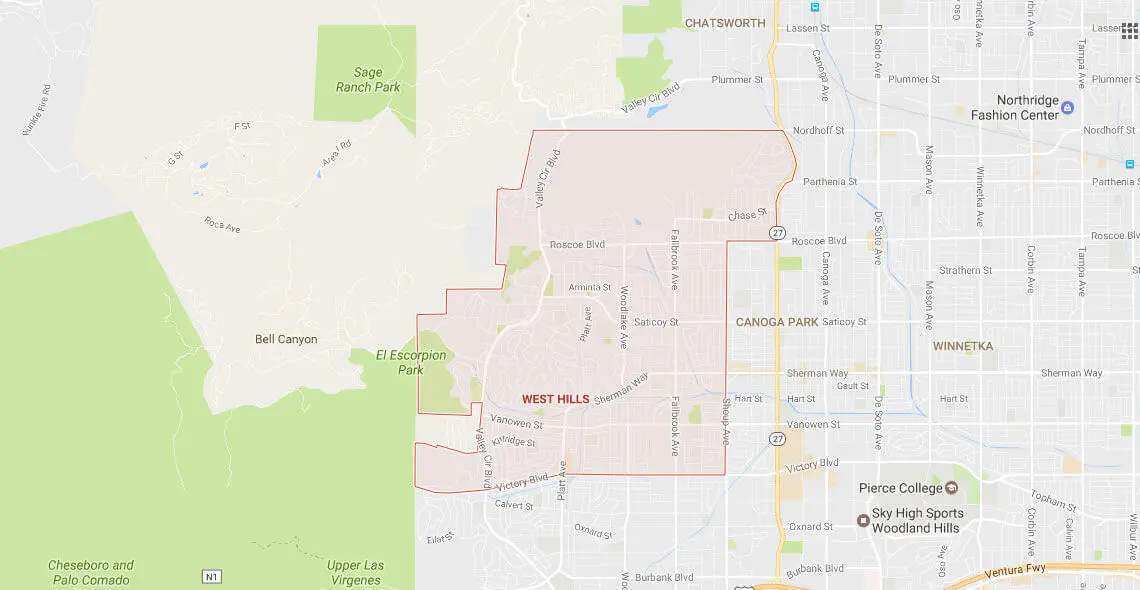 West Hills Service Area Map