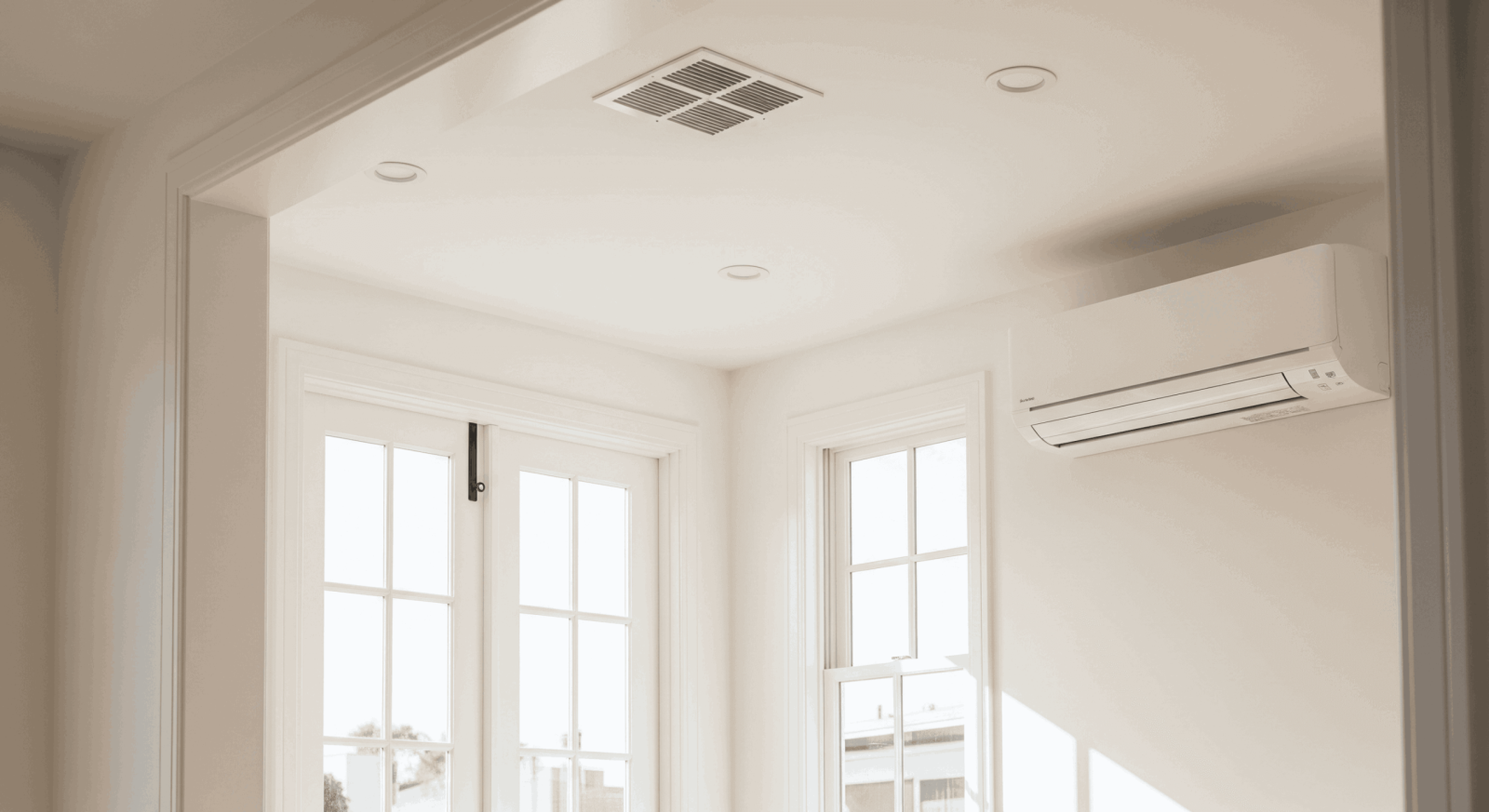 Modern interior showing ductless mini-split air conditioning system.