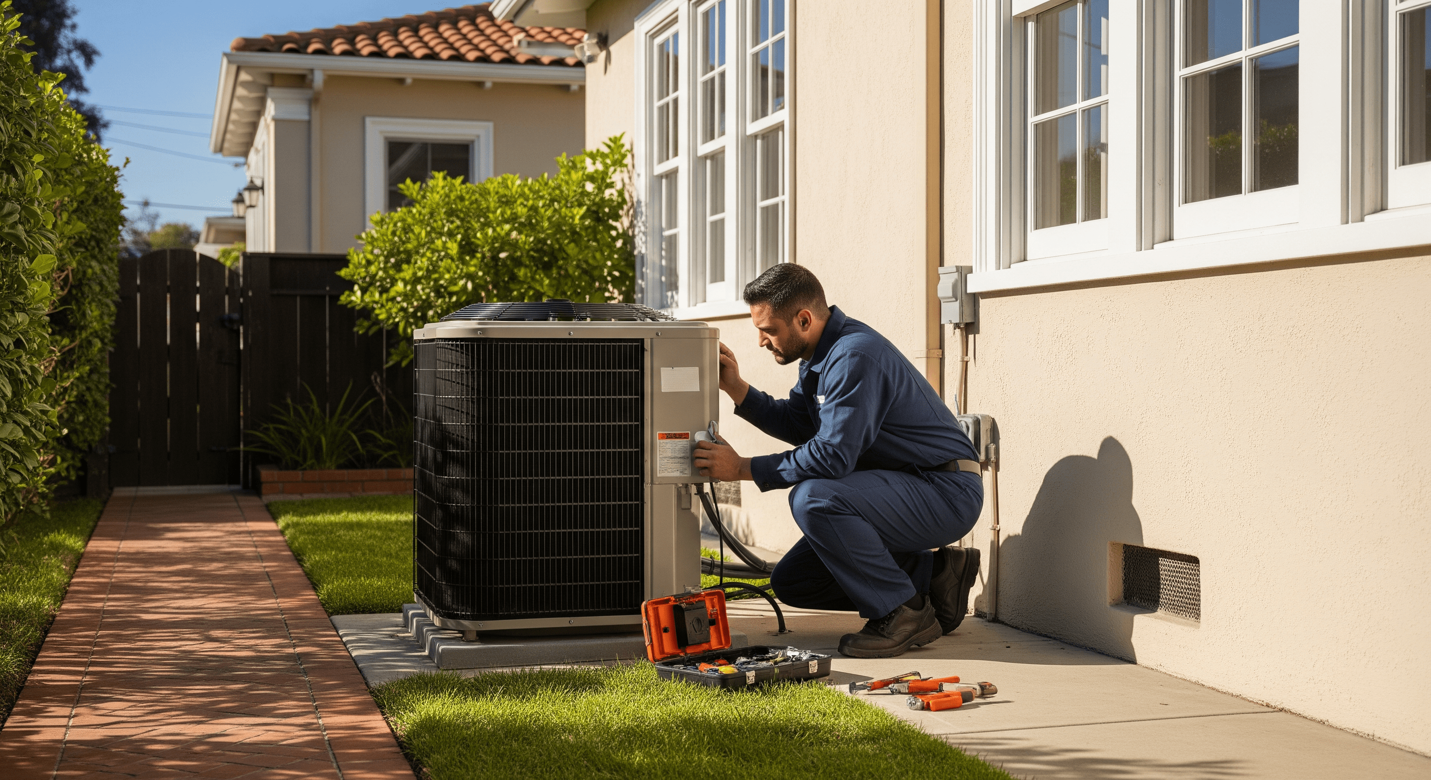 AC installers in Los Angeles working on an outdoor unit