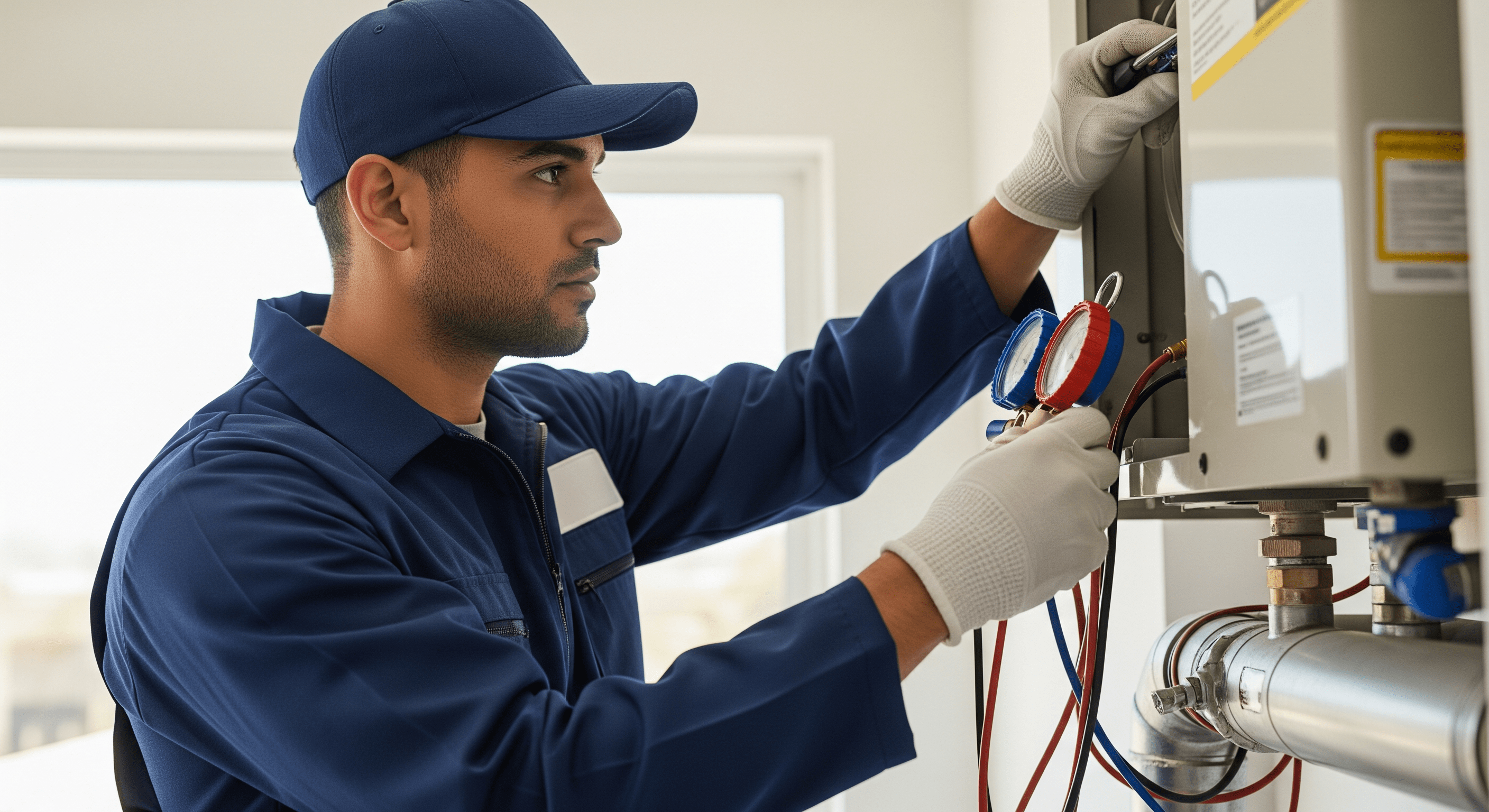 Los Angeles HVAC technician checking refrigerant pressure