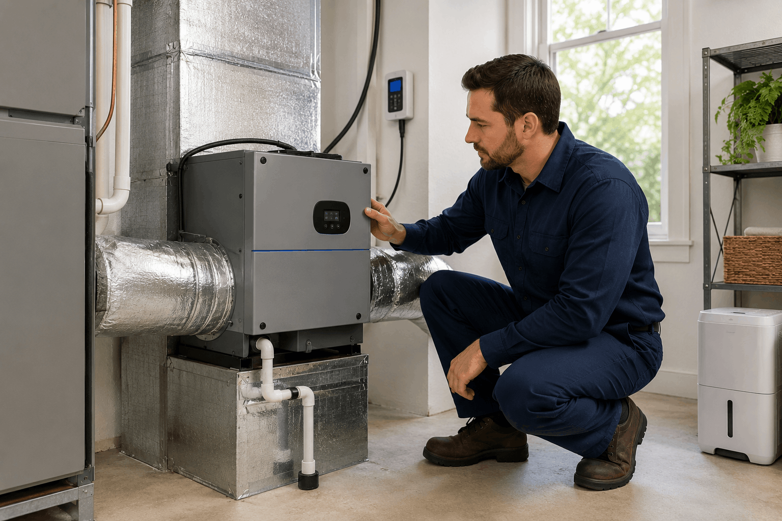 Whole-home dehumidifier connected to HVAC system