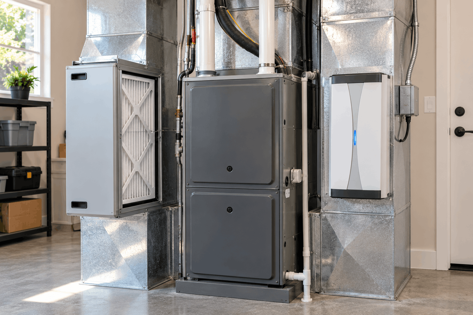 HVAC air cleaner vs air purifier installed with a residential HVAC system.